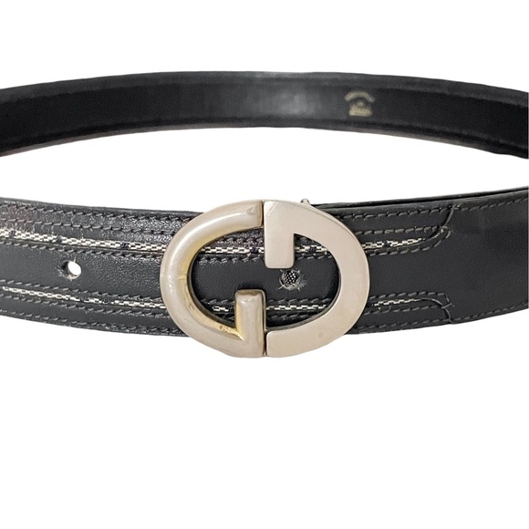 Gucci vintage navy blue monogram canvas and leather GG buckle belt - Picture 1 of 11
